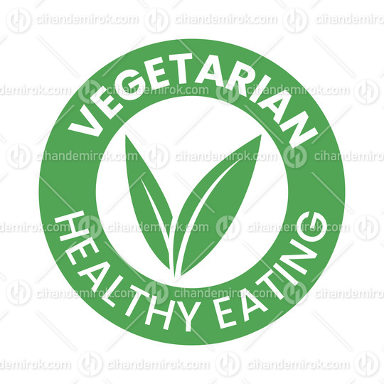 Vegetarian Healthy Eating Round Icon with Green Leaves