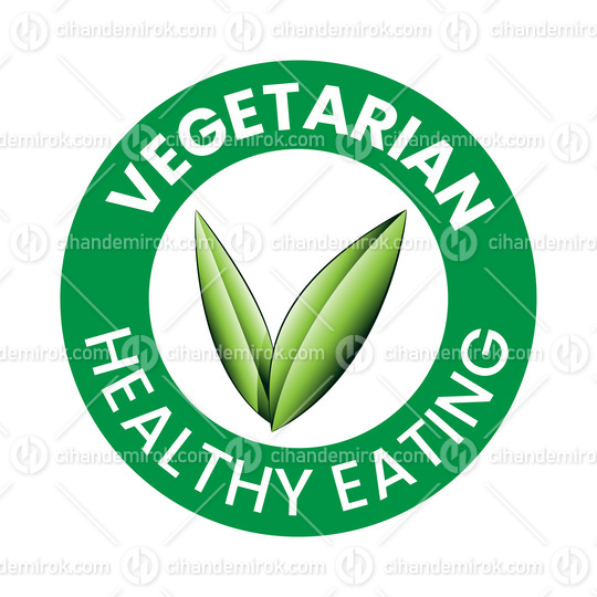Vegetarian Healthy Eating Round Icon with Shaded Green Leaves