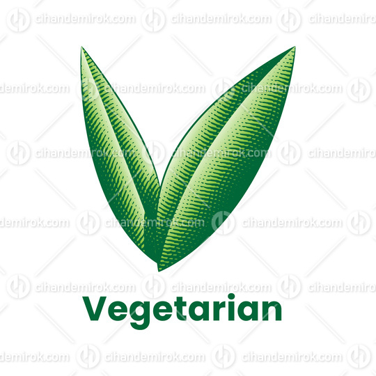 Vegetarian Icon with Engraved Green Leaves