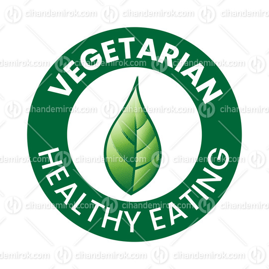 Vegetarian Plant Based Round Icon with an Engraved Green Leaf