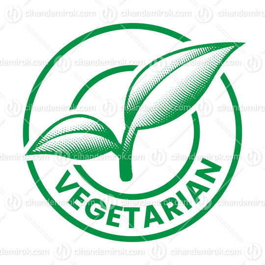 Vegetarian Round Engraved Icon with 2 Green Leaves - Icon 5