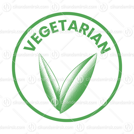 Vegetarian Round Icon with Engraved Green Leaves - Icon 1