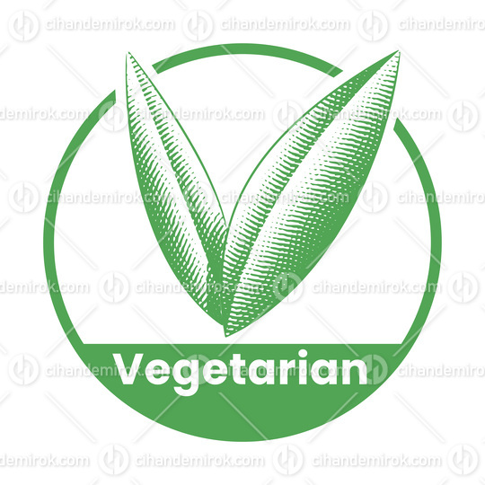 Vegetarian Round Icon with Engraved Green Leaves - Icon 2