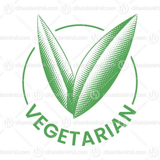 Vegetarian Round Icon with Engraved Green Leaves - Icon 3
