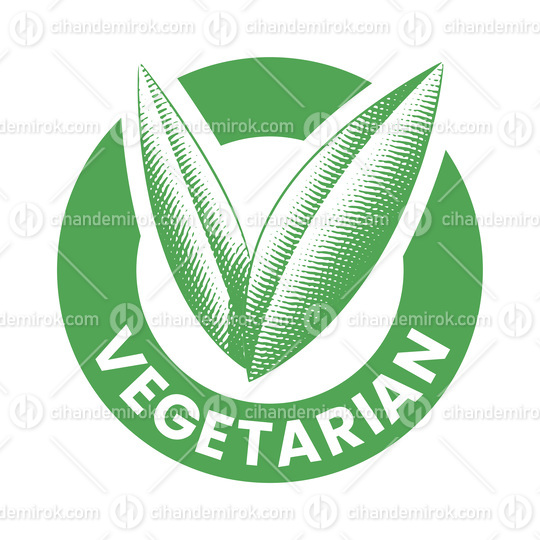 Vegetarian Round Icon with Engraved Green Leaves - Icon 4