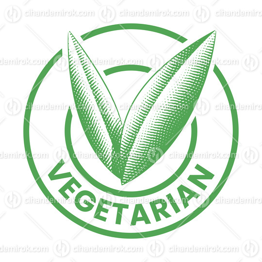 Vegetarian Round Icon with Engraved Green Leaves - Icon 5