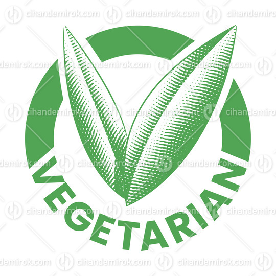 Vegetarian Round Icon with Engraved Green Leaves - Icon 6