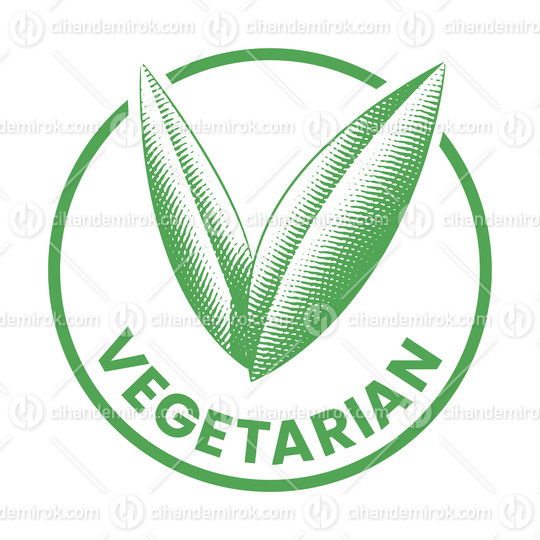 Vegetarian Round Icon with Engraved Green Leaves - Icon 7