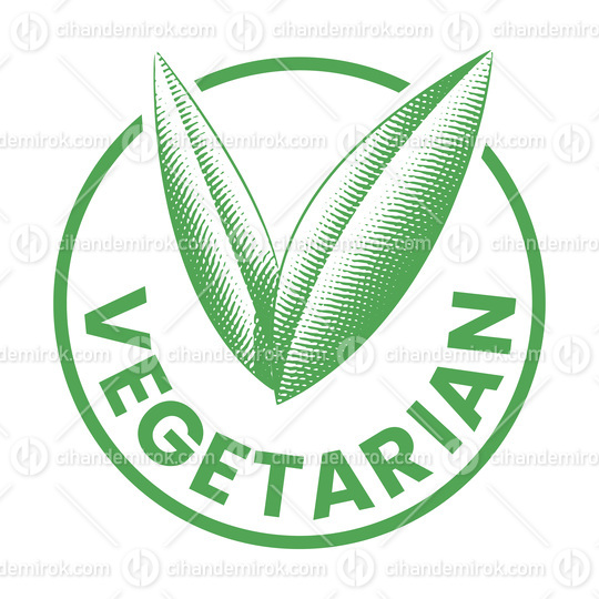 Vegetarian Round Icon with Engraved Green Leaves - Icon 9
