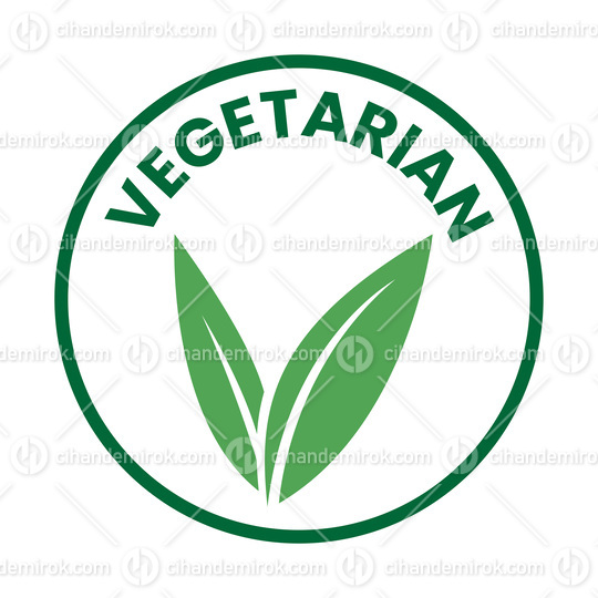 Vegetarian Round Icon with Green Leaves and Dark Green Text - Icon 1