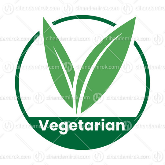 Vegetarian Round Icon with Green Leaves and Dark Green Text - Icon 2