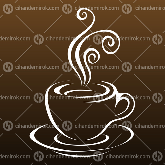 White Coffee Cup Icon with 3 Swirly Smoke Shapes on a Brown Background
