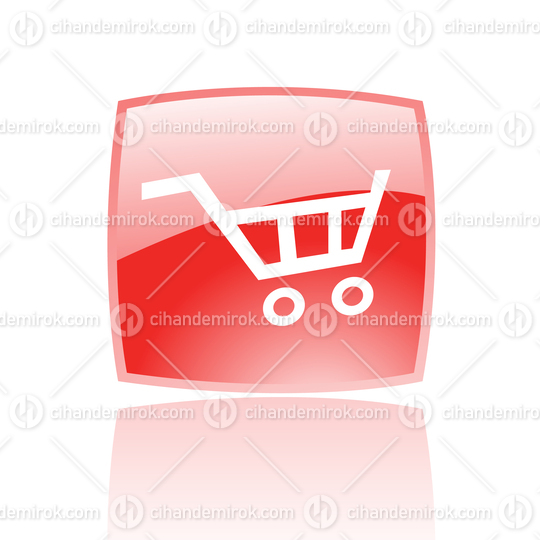 White Shopping Cart Icon in a Red Glossy Button