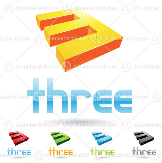 Yellow Abstract Logo Icon of a Three Dimensional Number 3