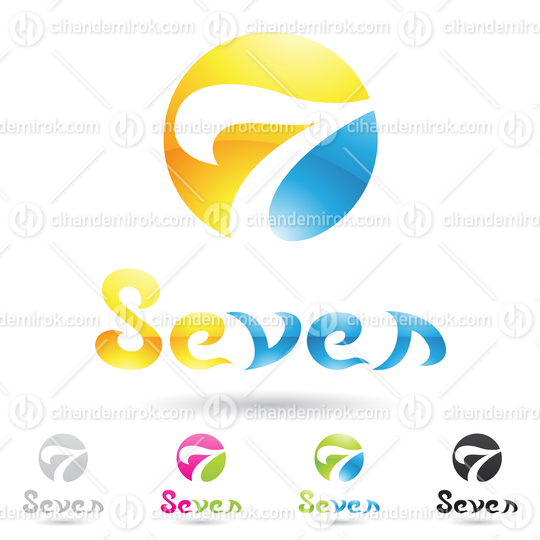 Yellow and Blue Abstract Circle Shaped Logo Icon of Number 7