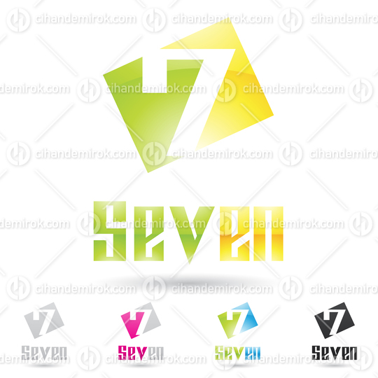 Yellow and Green Abstract Rectangular Logo Icon of Number 7
