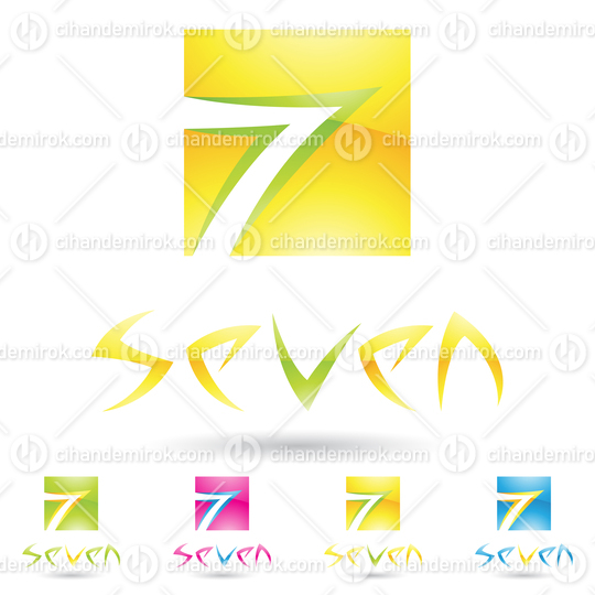 Yellow and Green Abstract Square Shaped Logo Icon of Number 7