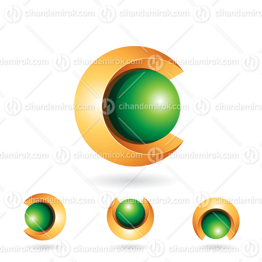 Yellow and Green Spherical 3d Bold Two Piece Letter C Icon