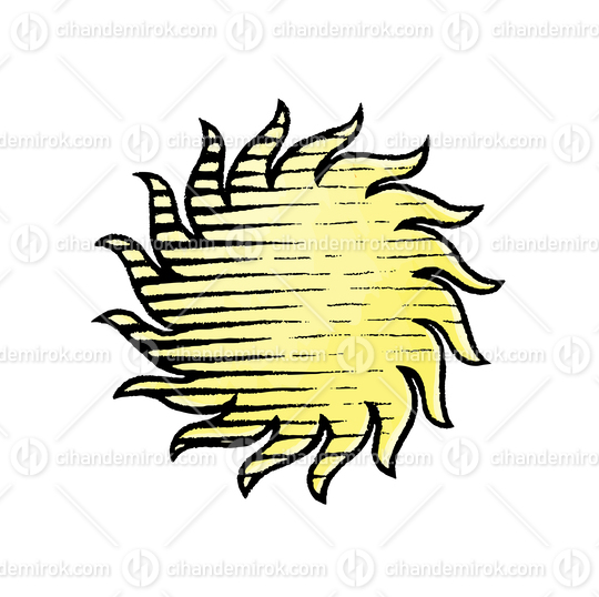 Yellow Sun, Scratchboard Engraved Vector