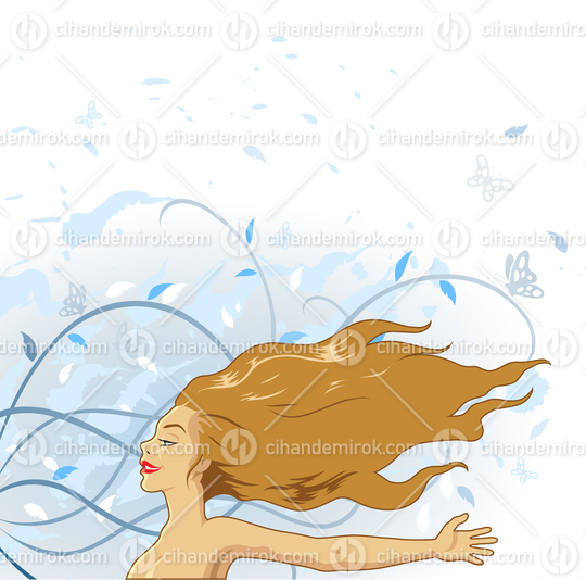 Young Woman with Hair Flying in the Wind